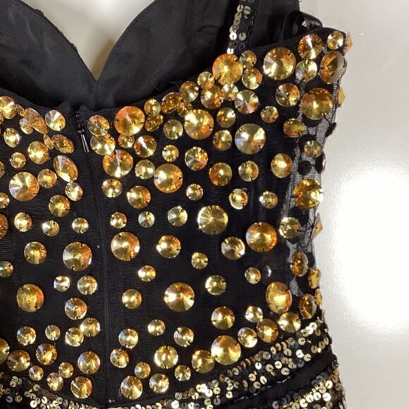 Sherri Hill Black & Gold Rhinestone Prom Dress Elegant Evening Gown - Picture 16 of 17